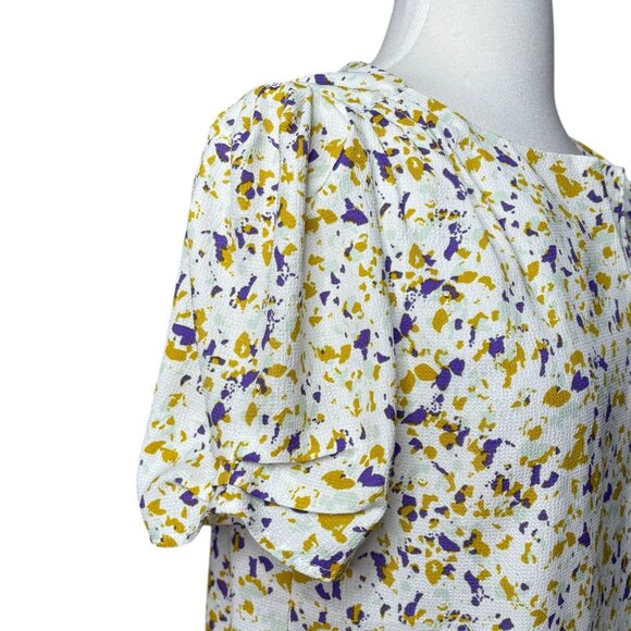 Cupcakes & Cashmere Blouse Splatter Print Gathered sleeve Size Small - Picture 8 of 8